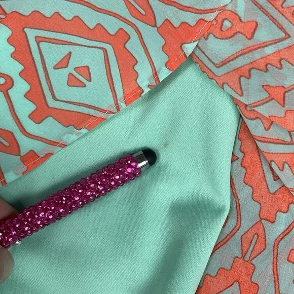 Sequin Hearts Dress Womens Size Small Orange Aqua Smocked Boho Indie Unique Alt - Picture 7 of 10